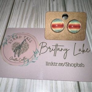 Multi color stripe 12mm round earring set new